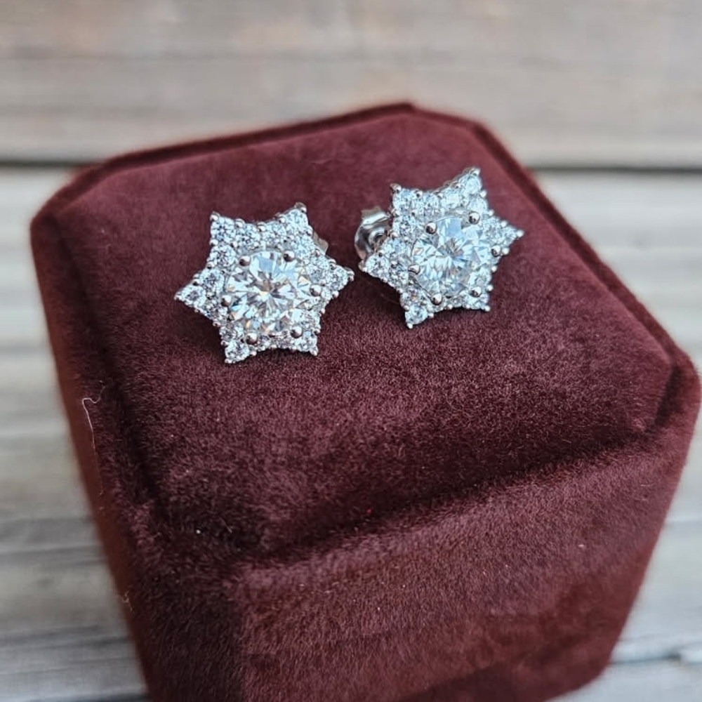 2.4 Carat MOISSANITE Dazzling 9.25 STERLING Silver Stud Earrings - Picture 2 of 3